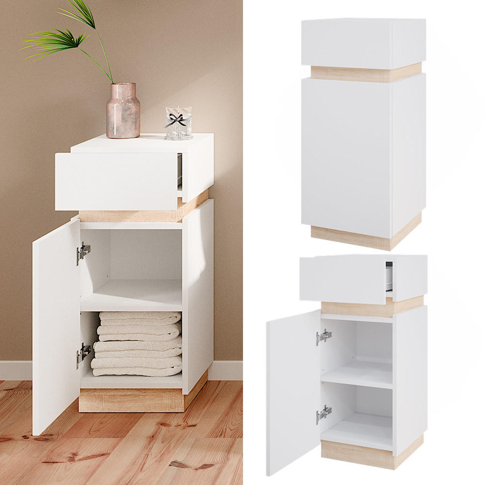 MIDISCHRANK Gloria Weiß 33 x 75.5 cm mit Tür und Schublade - Weiß/Sonoma Eiche, Holzwerkstoff (33/75.5/35cm) - Vicco