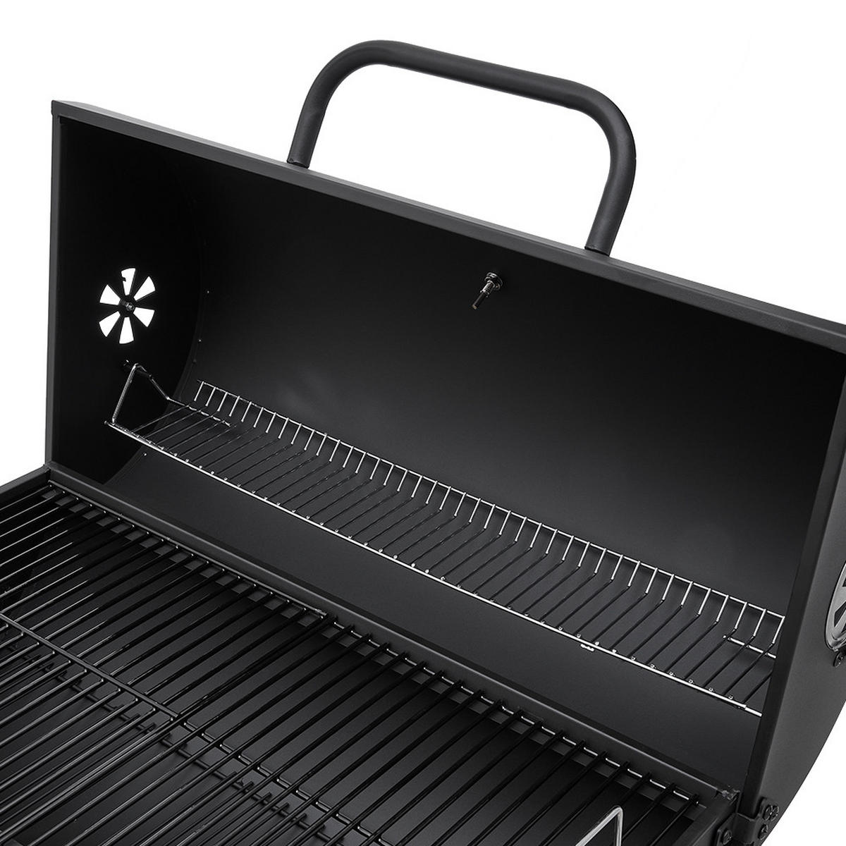 HOLZKOHLEGRILL mit Rollen aus Kohlenstoffstahl in Schwarz für draußen Carbonstahl groß mobil – ideal für Familienfeiern 79 x 68 x 90 cm 10,5 kg - Schwarz, Metall (68/90/79cm) - Livingandhome