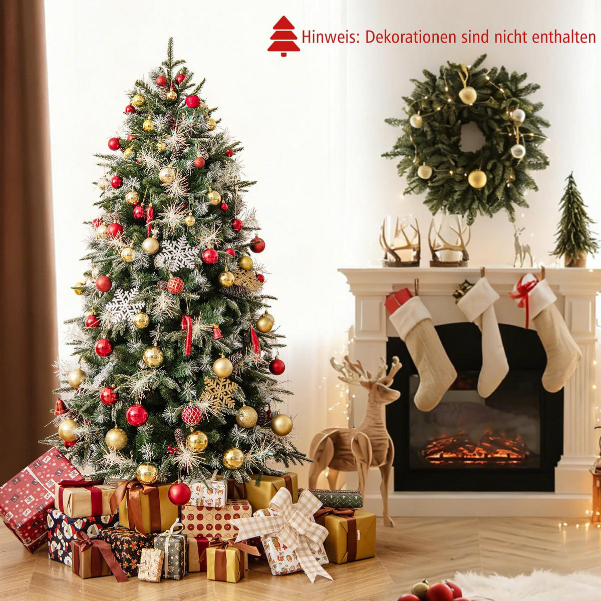 WEIHNACHTSBAUM mit 270 warmweißen LED-Lichtern 8 Lichtmodi 180 cm grün - Grün, Metall (180cm) - COSTWAY