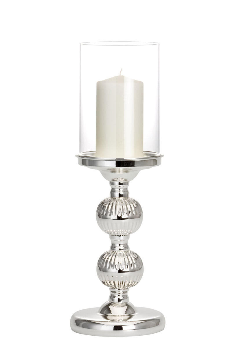 WINDLICHT "Oriental" auf Kugelfuß versilbert glatt poliert, H 36 cm - Silberfarben, Paraffin (12/36/36cm) - Hermann Bauer jun. Kollektion GmbH