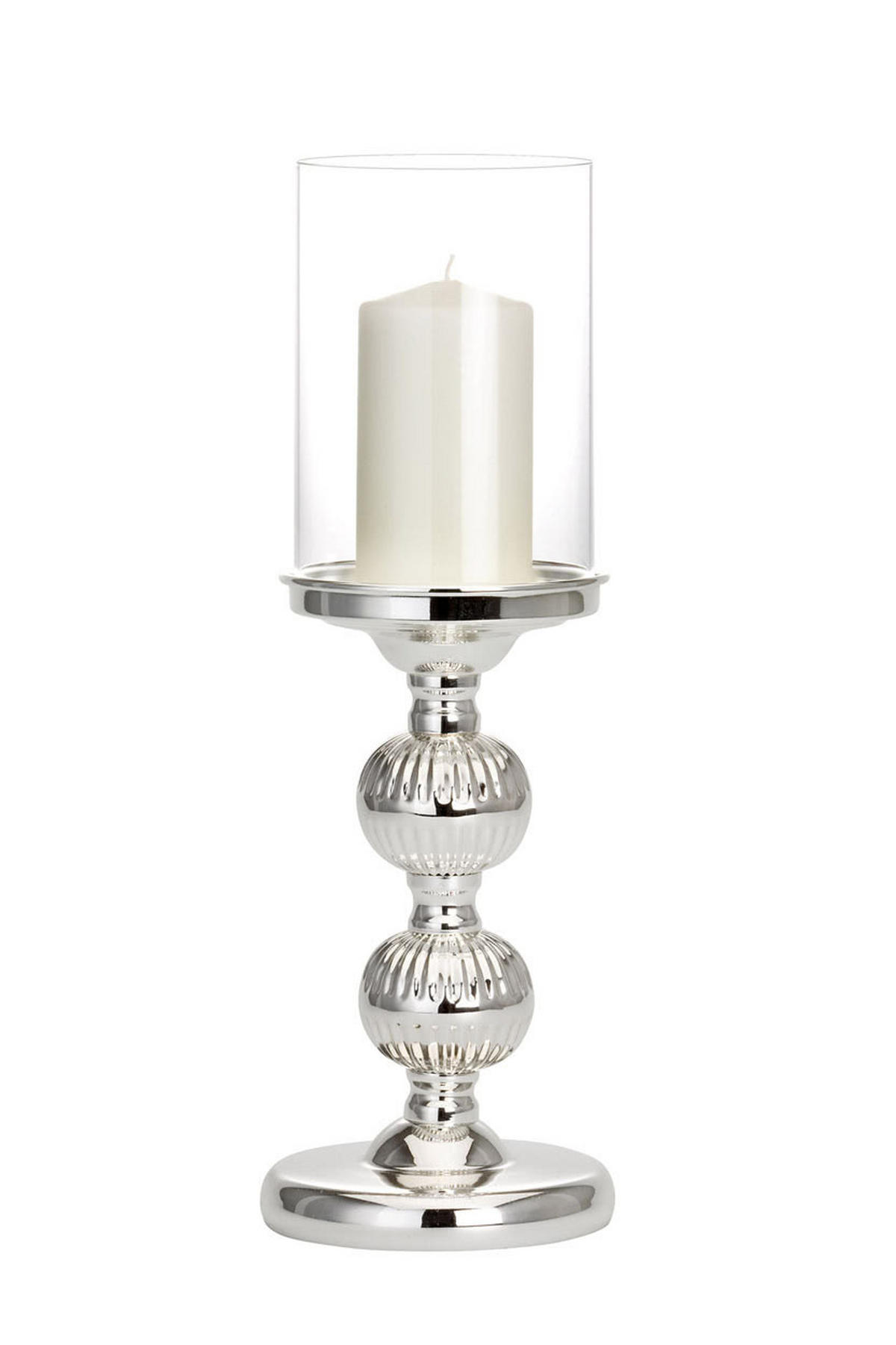 WINDLICHT "Oriental" auf Kugelfuß versilbert glatt poliert, H 36 cm - Silberfarben, Paraffin (12/36/36cm) - Hermann Bauer jun. Kollektion GmbH