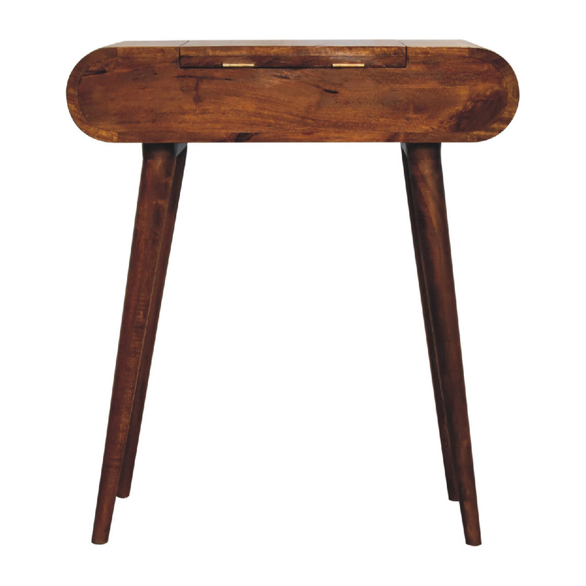 SCHMINKTISCH mini rund klappbar im Kastanienholz-Finish mit 4 Fächer, Braun - Dunkelbraun/Messingfarben, Mangoholz/Holz (70/79/35cm) - Artisan Furniture