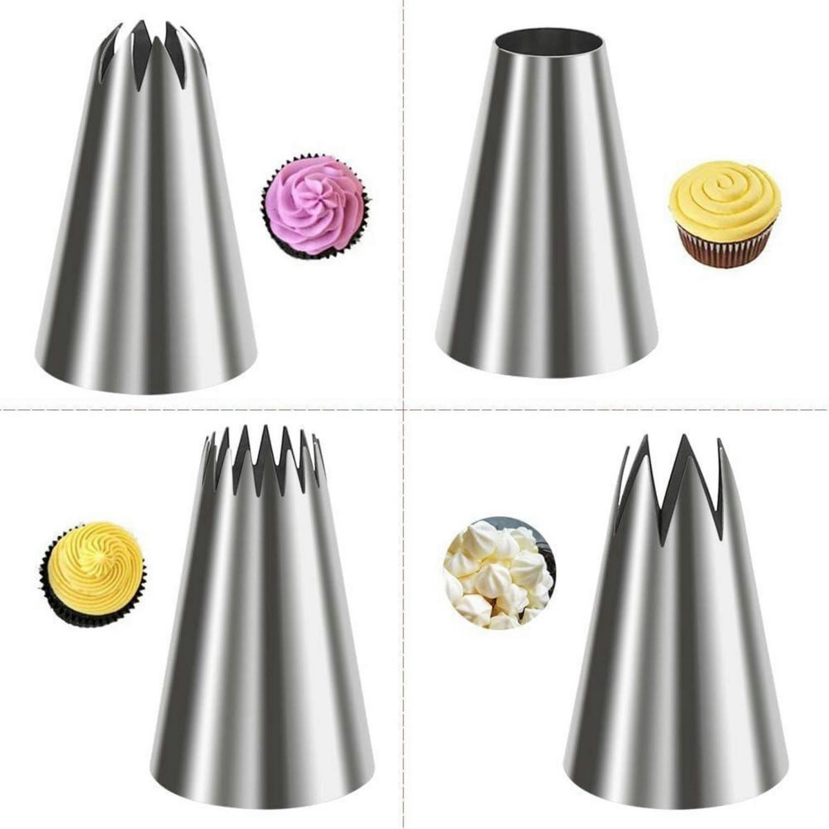 SPRITZTÜLLEN 4-teiliges Set Edelstahl 304 - Silberfarben, Metall (4.4/1/5.8cm)