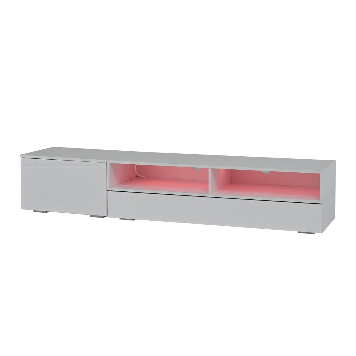 WOHNWAND 3-teilig LED Hochglanz TV Schrank Weiß - Weiß, Holzwerkstoff (175/34/39cm) - FLIEKS