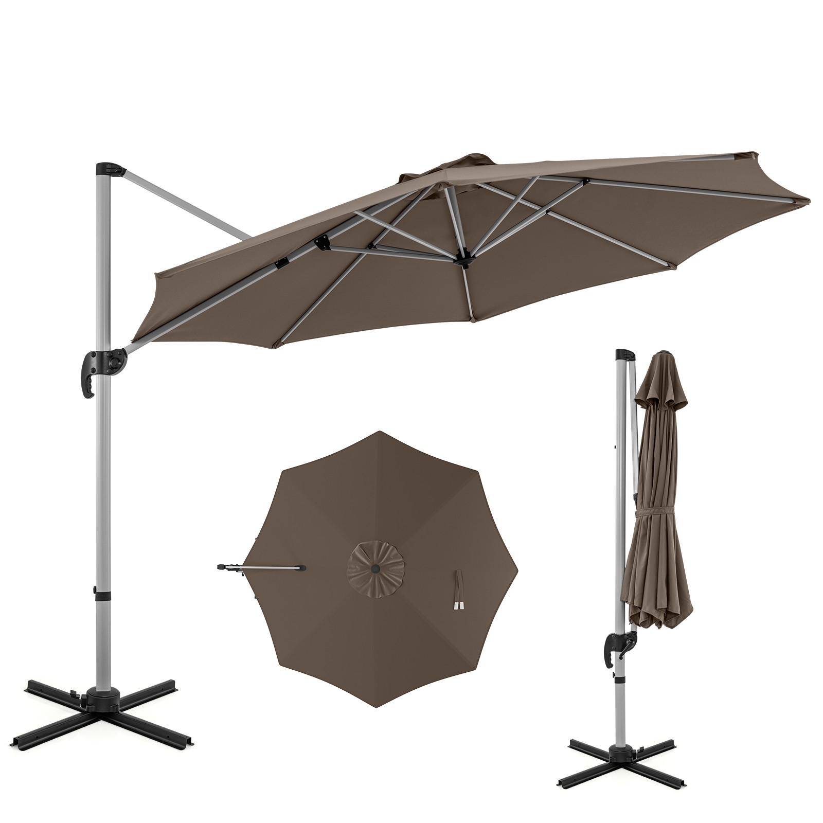 SLNEČNÍK 339 cm hnedý - hnedá, textil (339/339cm) - COSTWAY