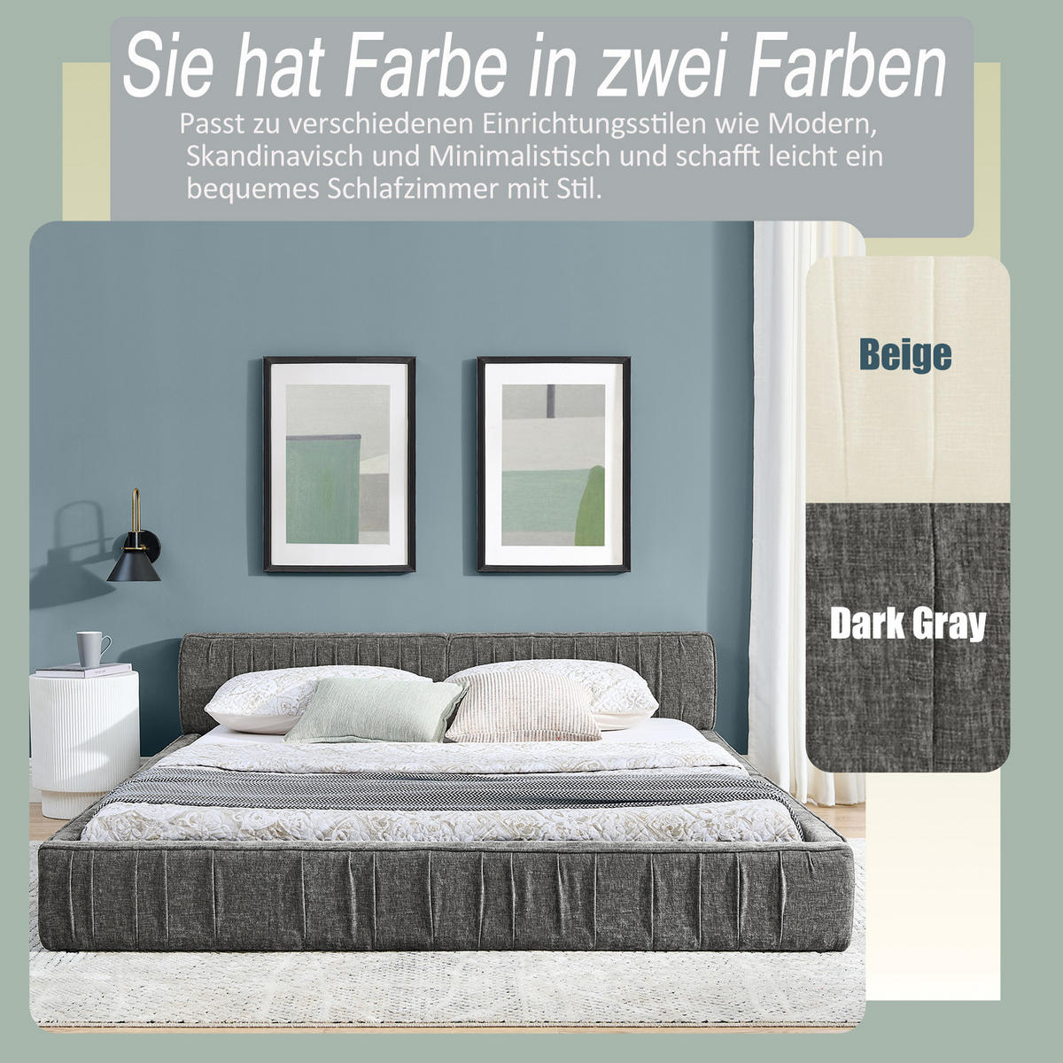 POLSTERBETT 160x200 cm Chenille Holzrahmen grau - Dunkelgrau, Kunststoff (160/200cm) - LEBENLANG