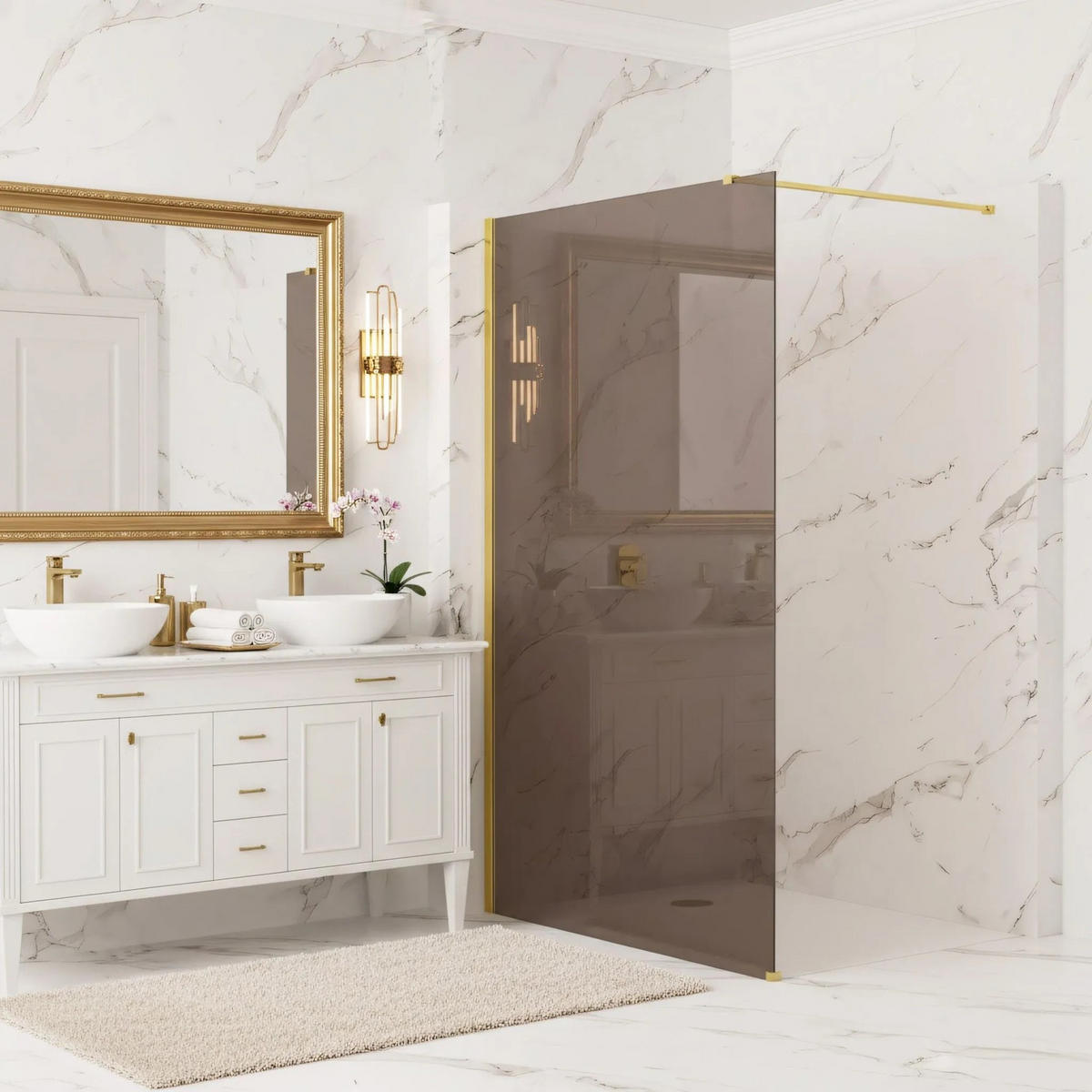 DUSCHWAND Rea Flexi Brown / Gold 110 - Goldfarben, Glas (120/110/195cm) - REA