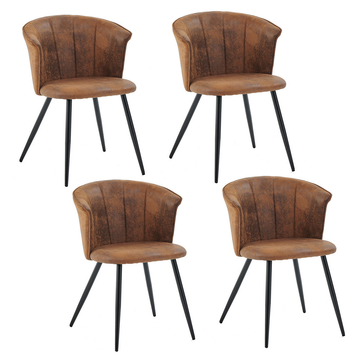 ESSTISCH-SET mit ausziehbarem Tisch und 4 Schalensesseln in Wildlederoptik, Schwarz - Multicolor, Textil (46/74.5/51cm) - Meubles Cosy