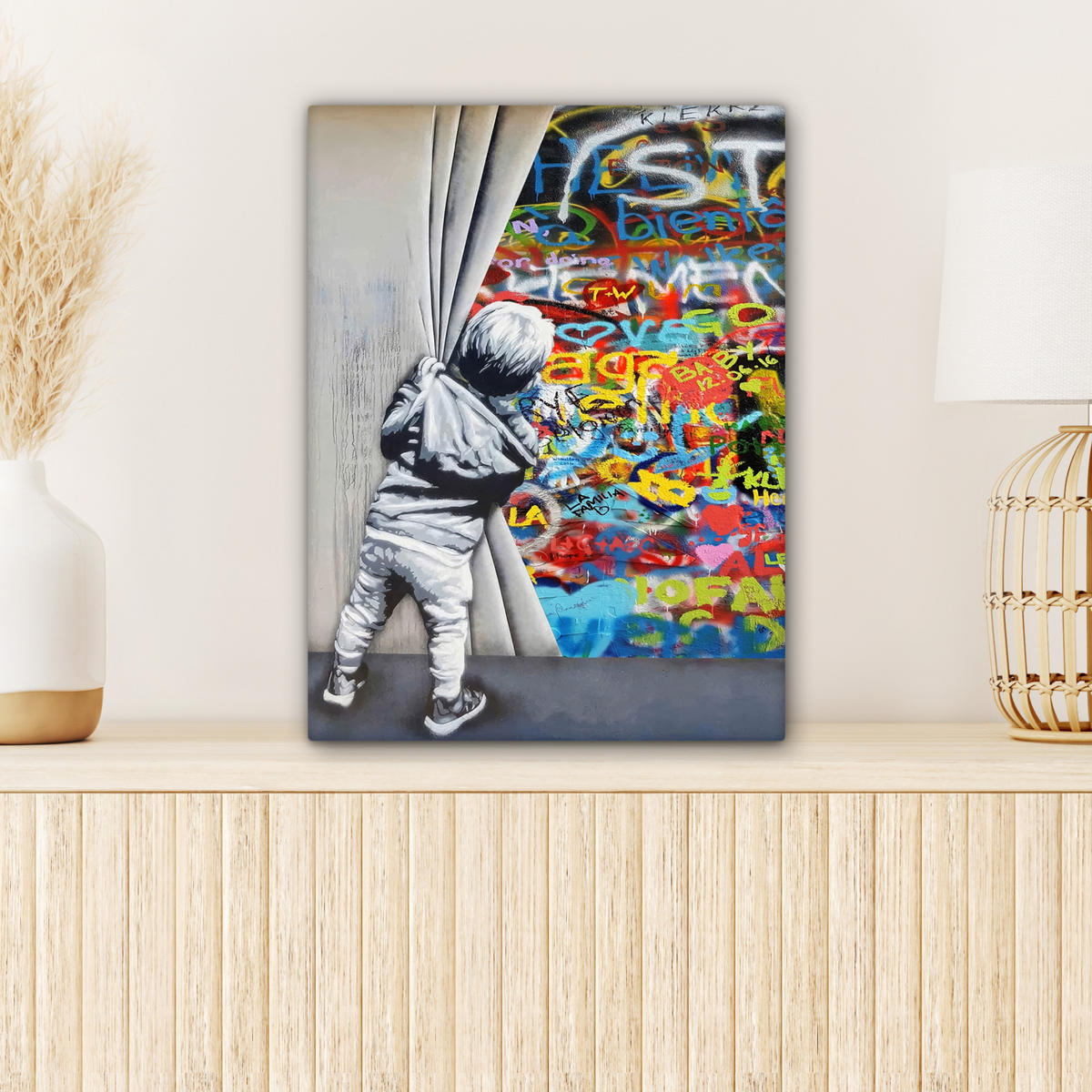 LEINWANDBILD Graffiti - Junge - Ilussie - Straßenkunst 30x40 cm - Hellgrau, Textil (30/40cm) - MuchoWow