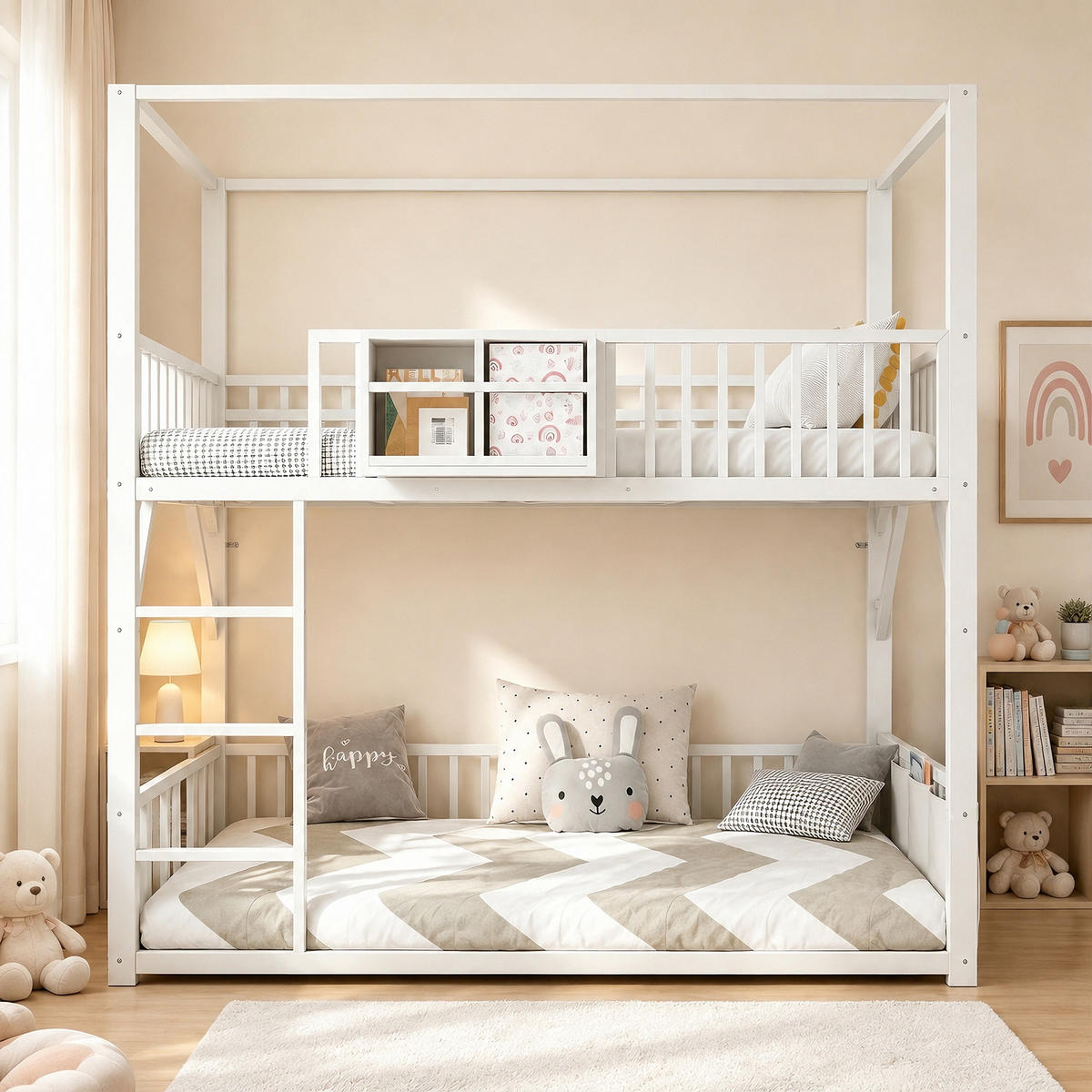 METALL-ETAGENBETT 90 x 200 cm mit Dachkonstruktion, Weiß - Weiß, Metall (90/200cm) - FLIEKS