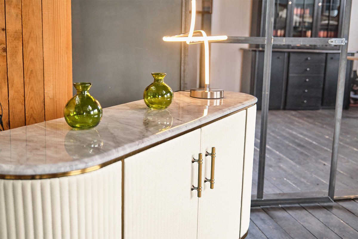SIDEBOARD MARIA Weiß Kunstleder - Schwarz/Weiß, Stein/Metall (150/76/40cm) - KAWOLA