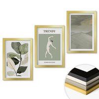 WANDBILDER 3er Set - 20x30 cm Goldrahmen - Abstrakte Pflanzensilhouettenmuster - Goldfarben, Kunststoff (20/30cm) - ArtPrintCave