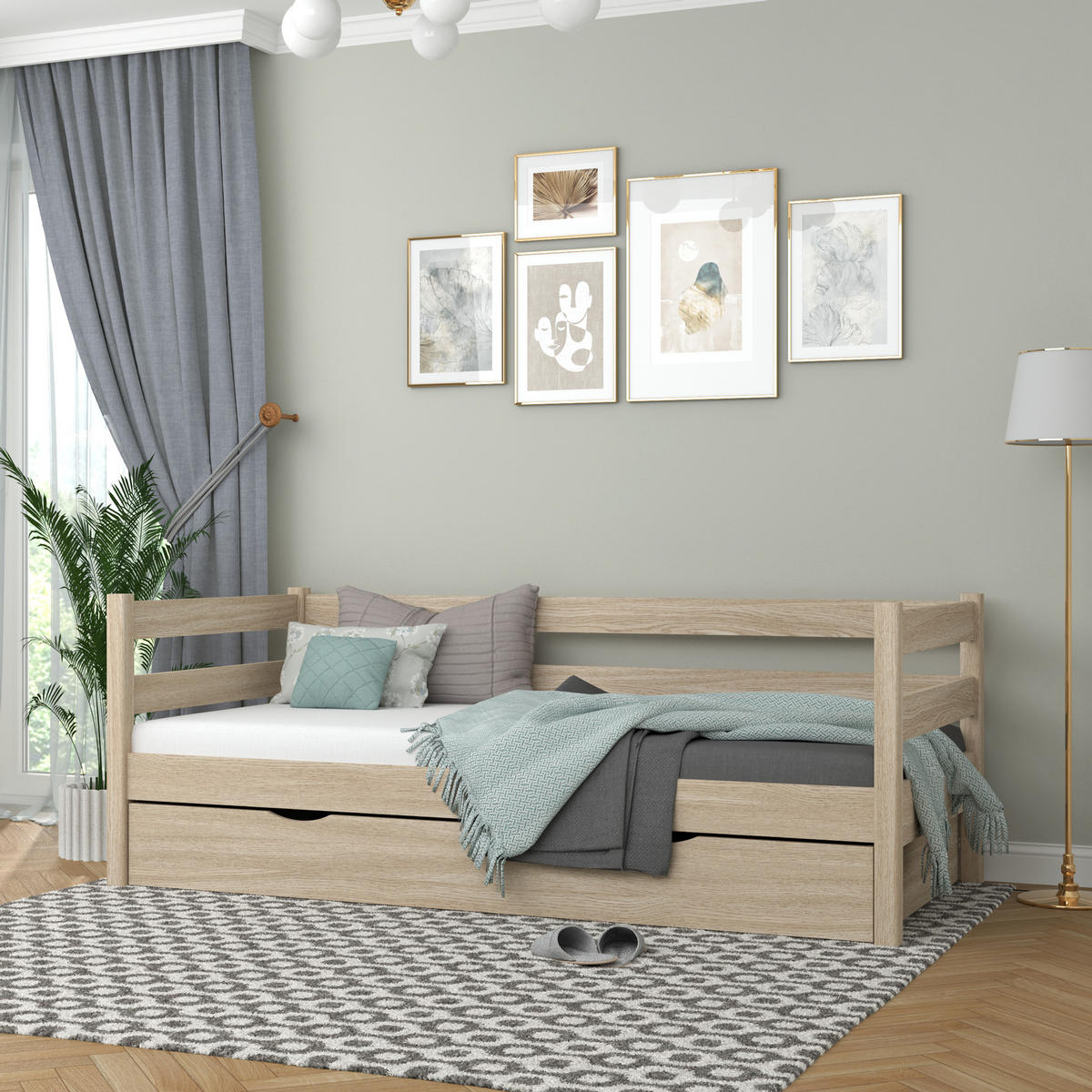 TAGESBETT mit Schublade N01 Sonoma Eiche 90/190 - Sonoma Eiche, Naturmaterialien/Holz (90/190cm) - N-Wood