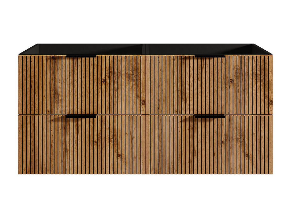 WASCHBECKENUNTERSCHRANK hängend - Streifenoptik - Holzfarben hell & Schwarz - 120 cm - MADELA - Schwarz, Holz (120/57/46cm) - Vente-Unique