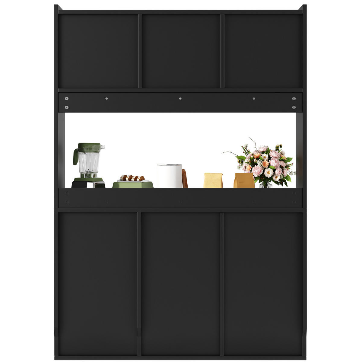 ANRICHTE 120/35/167 cm in Schwarz mit LED-Beleuchtung und Glastüren - Schwarz, Holzwerkstoff (120/167/35cm) - Flora Grace