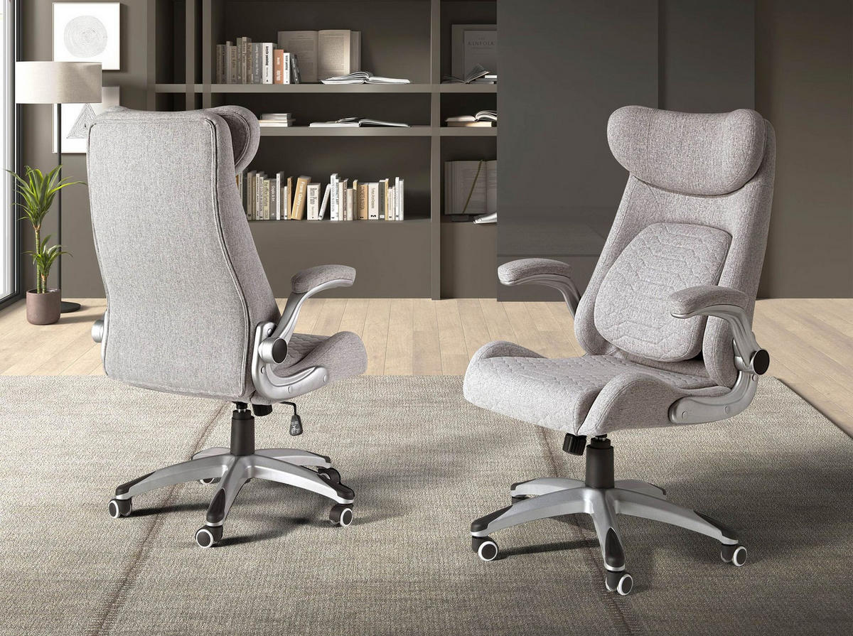CHEFSESSEL Drehbarer Bürostuhl aus grauem Stoff 73/69/114 cm - Silberfarben/Grau, Kunststoff/Textil (73/114/69cm) - ANGEL CERDA
