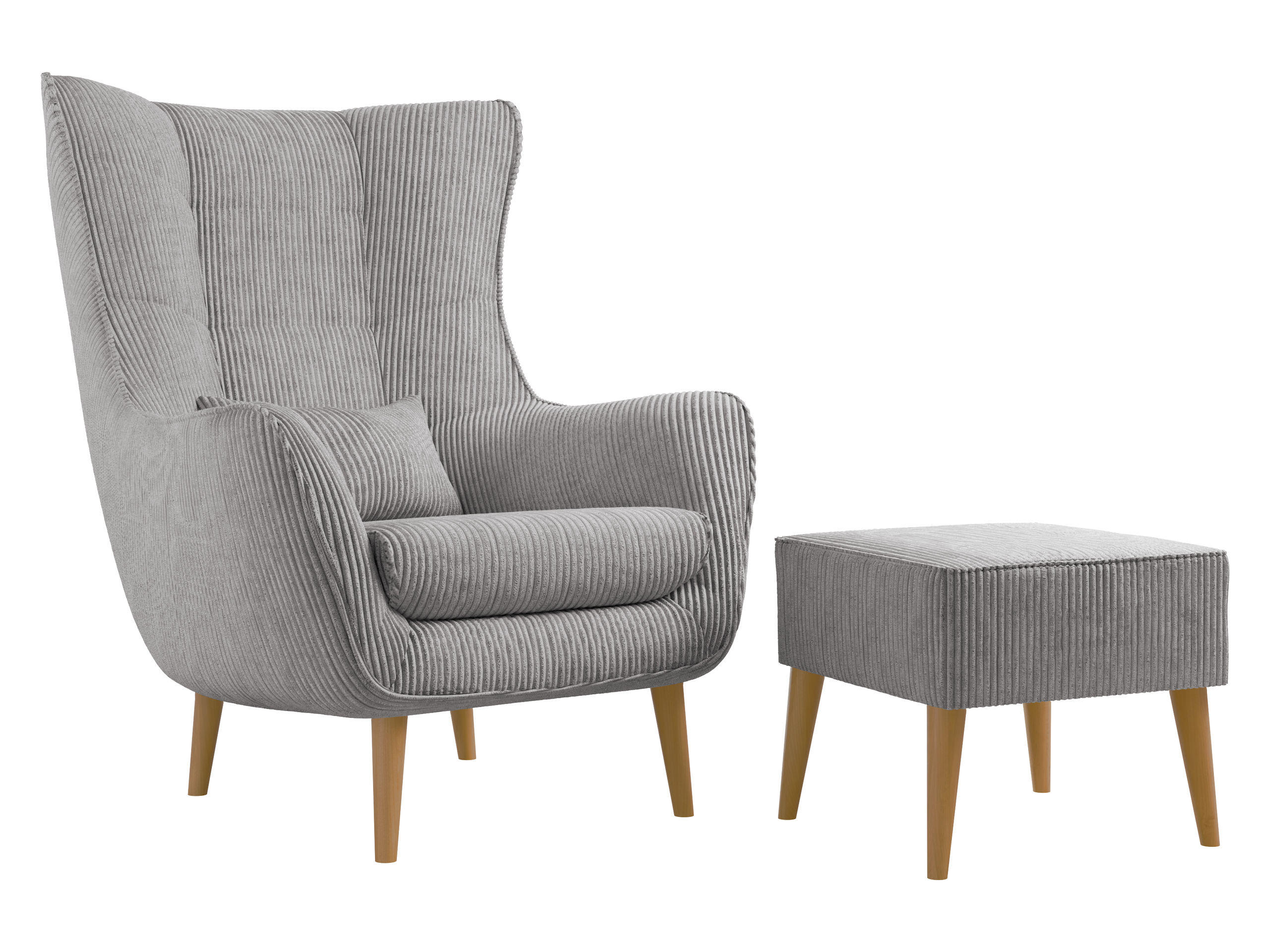 SESSEL Estjano Cord mit Fußbank - Beige/Hellgrau, Holz/Textil (80/106/95cm) - MIRJAN24