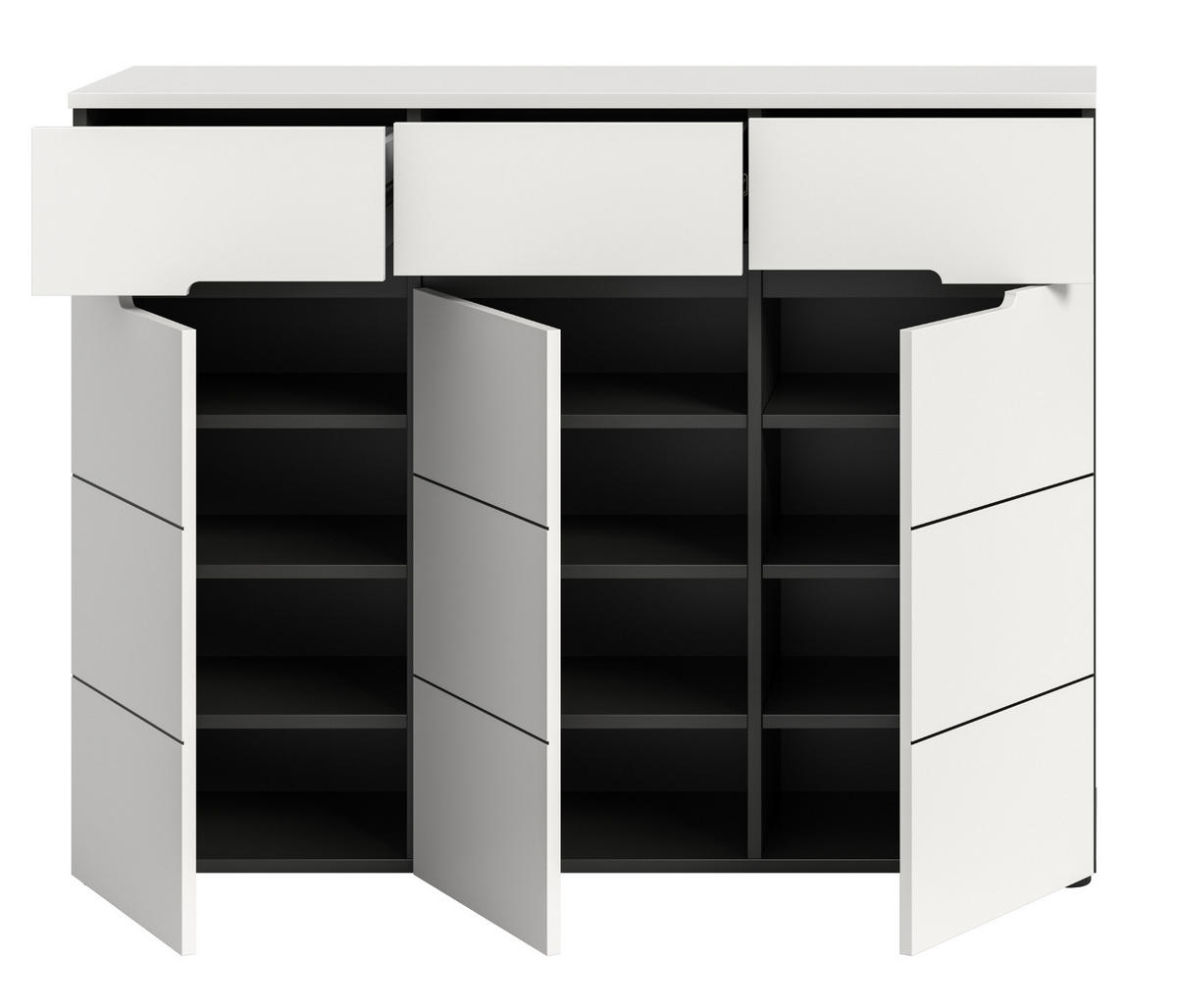 SCHUHKOMMODE weiß, grau, Flurkommode 120 x 94 cm mit Soft-Close, Cooper - Schwarz/Weiß, Holzwerkstoff/Kunststoff (120/94/37cm) - Inn.Furn