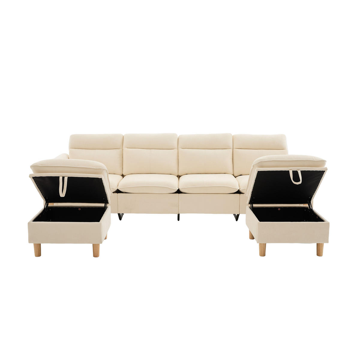 WOHNLANDSCHAFT DE-33935 modular mit Stauraumhockern Beige - Beige, Holz (77/86/261cm) - ComfortXL