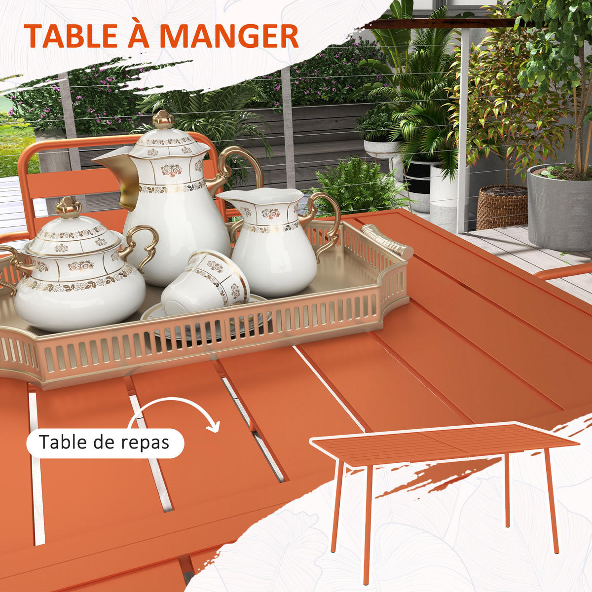 GARTENTISCHGRUPPE DE-18091 7-teilig, stapelbar Rot - Rot, Metall - ComfortXL
