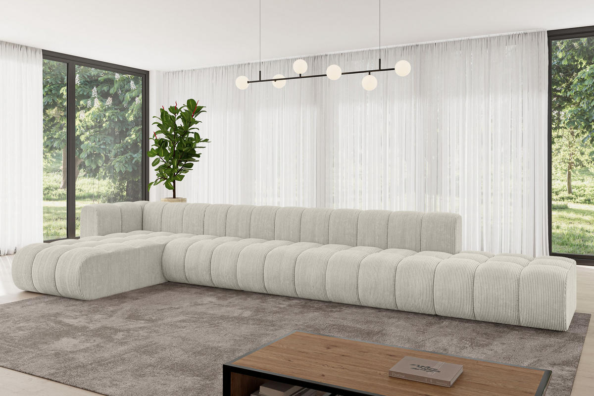 ECKSOFA modulares Sofa Zuvon-L3 - 478x177x70 cm Creme - Hellgrau/Creme, Holzwerkstoff/Textil (478/177cm) - ALTDECOR