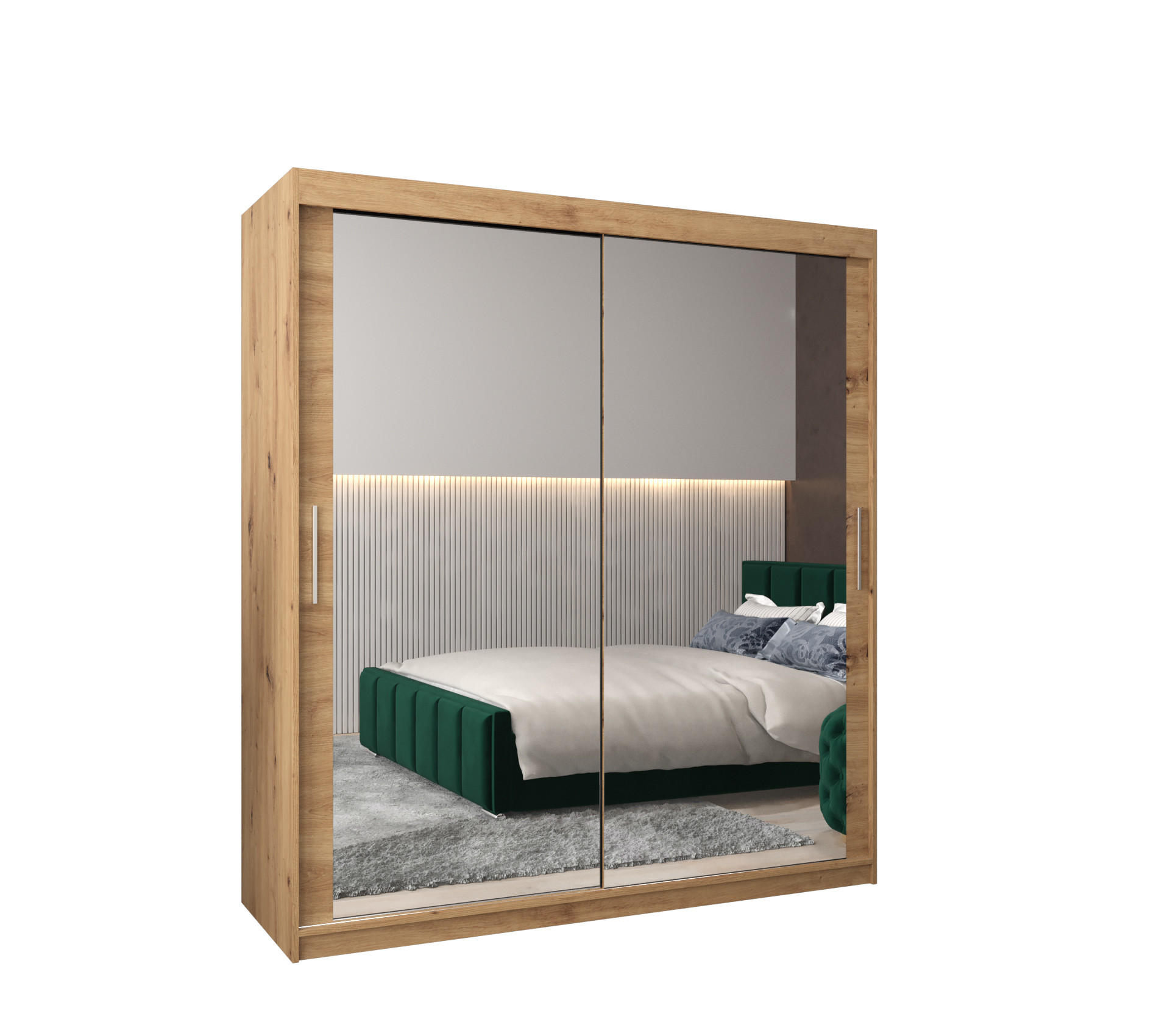 SCHWEBETÜRENSCHRANK 200/180/62 2-türig - Silberfarben/Eiche Artisan, Holz/Kunststoff (180/200/62cm) - Abiks Möbel