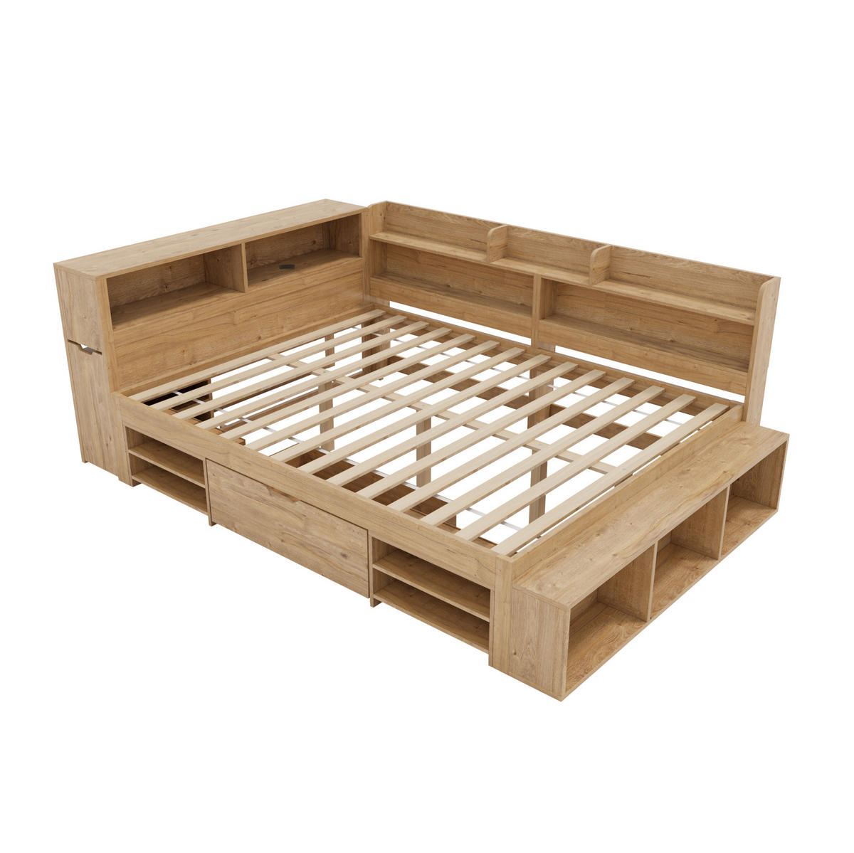 KINDERBETT aus Plywood 140x200 cm in Natur mit Stauraum - Naturfarben, Holzwerkstoff (140/200cm) - Modfu