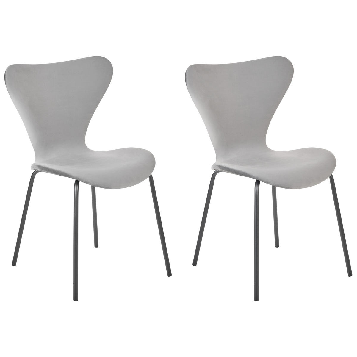 STUHL 2er-Set Samtstoff Hellgrau/Schwarz Boonville - Grau, Textil/Metall (50/82/50cm) - Beliani