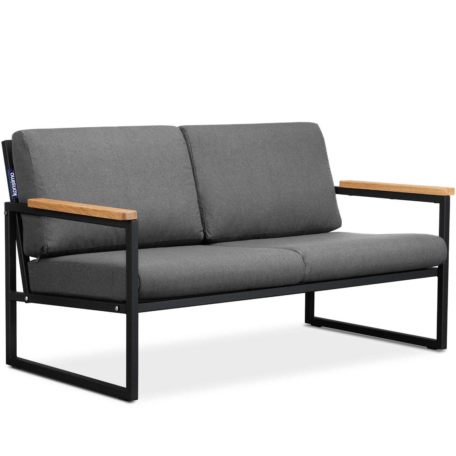 GARTENSOFA TRIBO 2-Personen ,Schwarz/Grau - Schwarz/Grau, Holz/Textil (130/65/60cm) - KONSIMO®