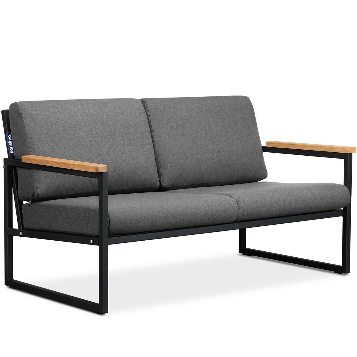 GARTENSOFA TRIBO 2-Personen ,Schwarz/Grau - Schwarz/Grau, Holz/Textil (130/65/60cm) - KONSIMO®