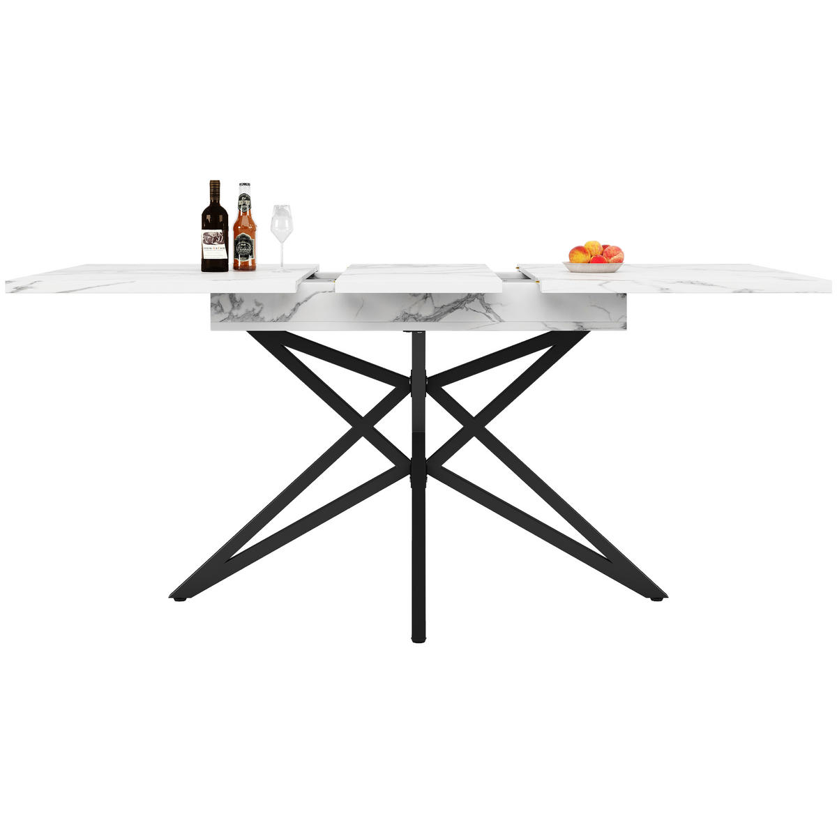 ESSTISCH, MDF mit Marmoroptik & Metallgestell, ausziehbar 120-160/80/66,1 cm, Weiß - Weiß, Holzwerkstoff (120/80/66.1cm) - Redom