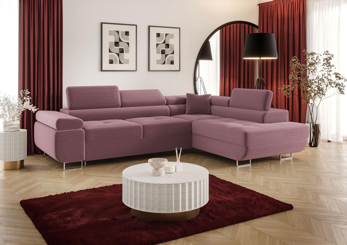 ECKSOFA EMILY mit Schlaffunktion Poso 130 Rechts - Flieder, Textil (275/200cm) - Bedante