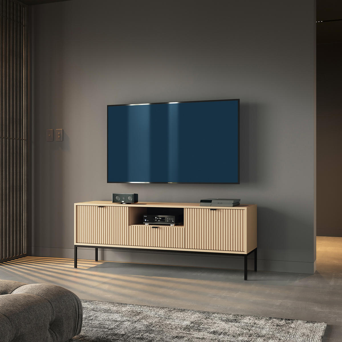 LOWBOARD STELLARE 154/56/39 cm, Eichefarben - Eichefarben/Naturfarben, Holzwerkstoff (154/56/39cm) - MASSENO