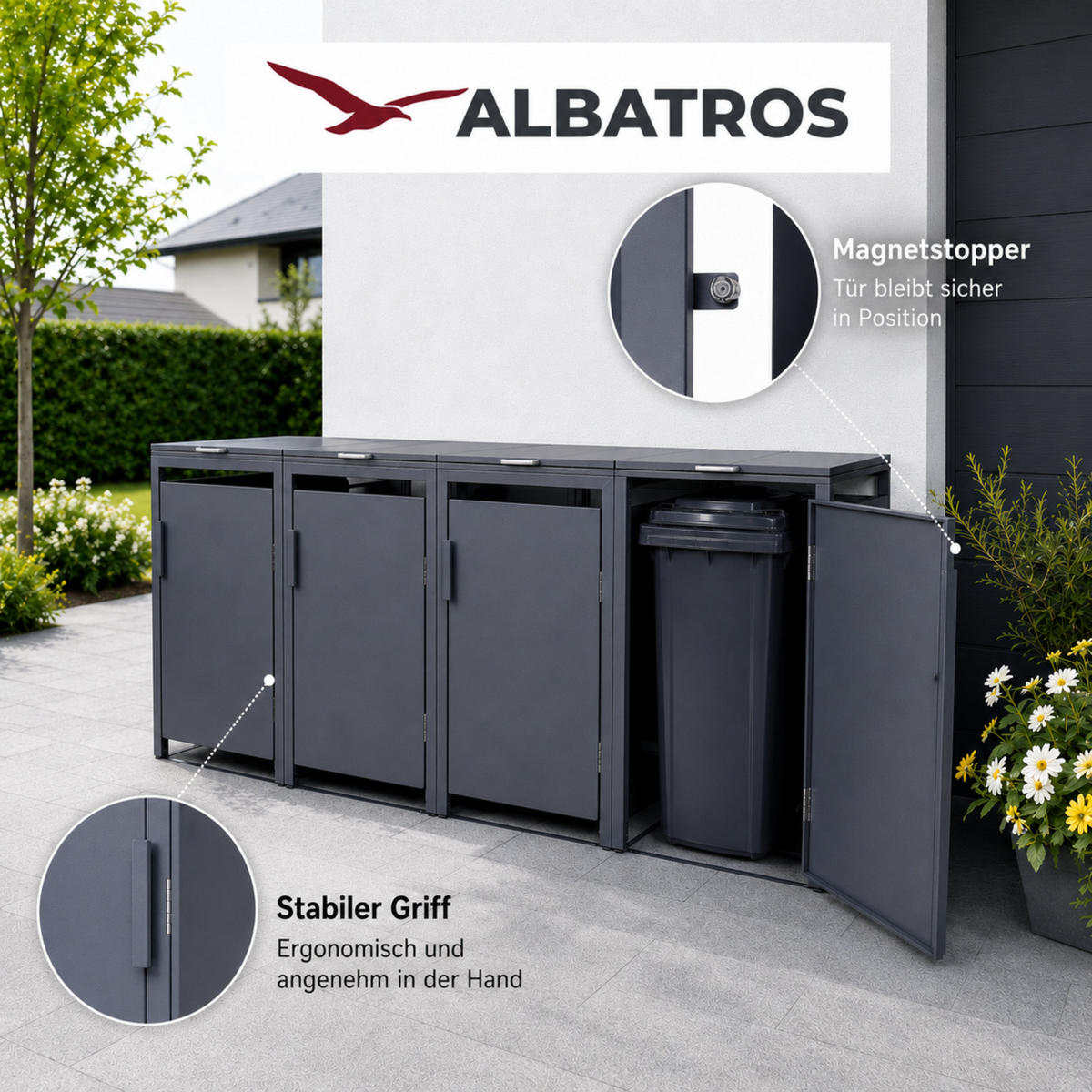 MÜLLTONNENBOX für Hauswände 4er, MTW4 - Anthrazit, Metall (272/118/80cm) - Albatros