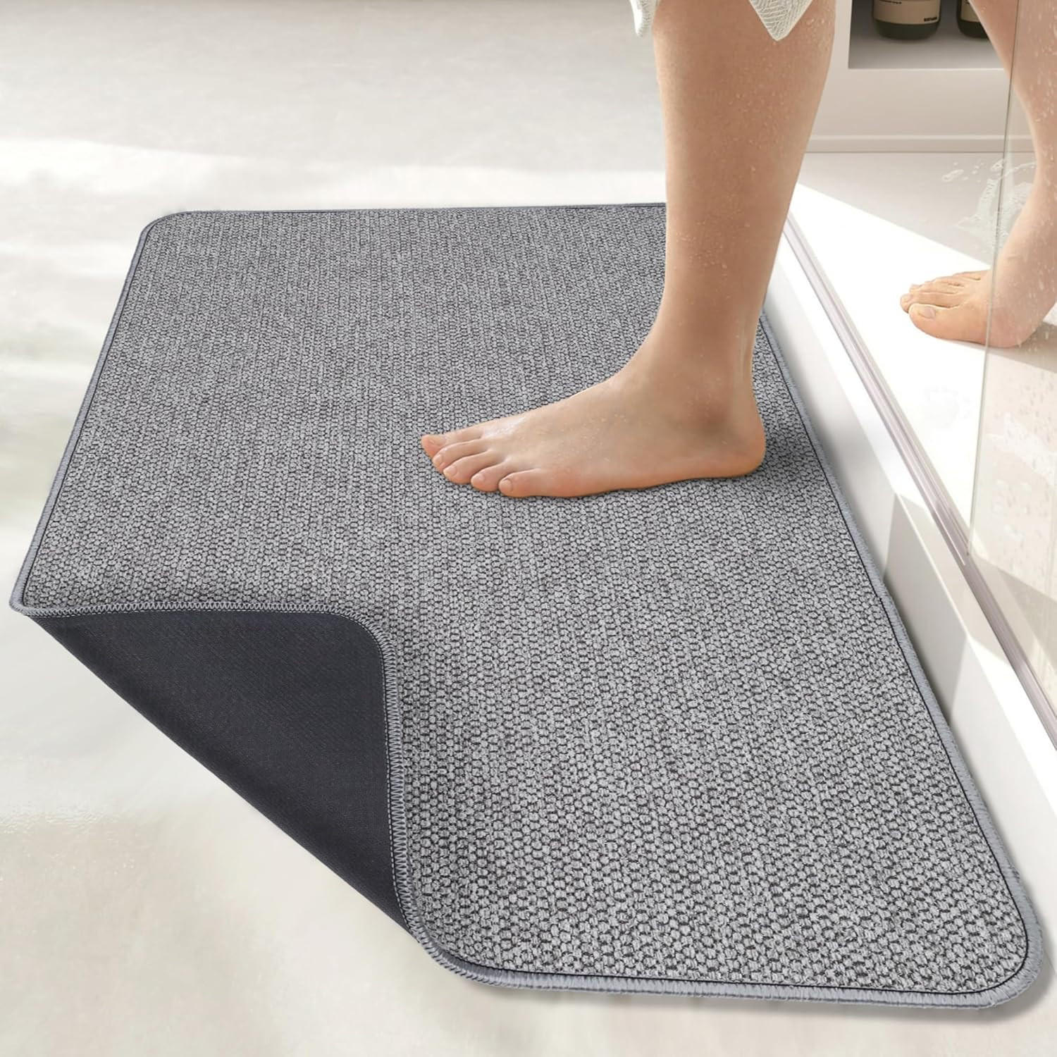 BATH MAT 50 x 80 cm ultraflach rutschfest schnell trocknend waschbar grau - Grau, Kunststoff (50/80cm)