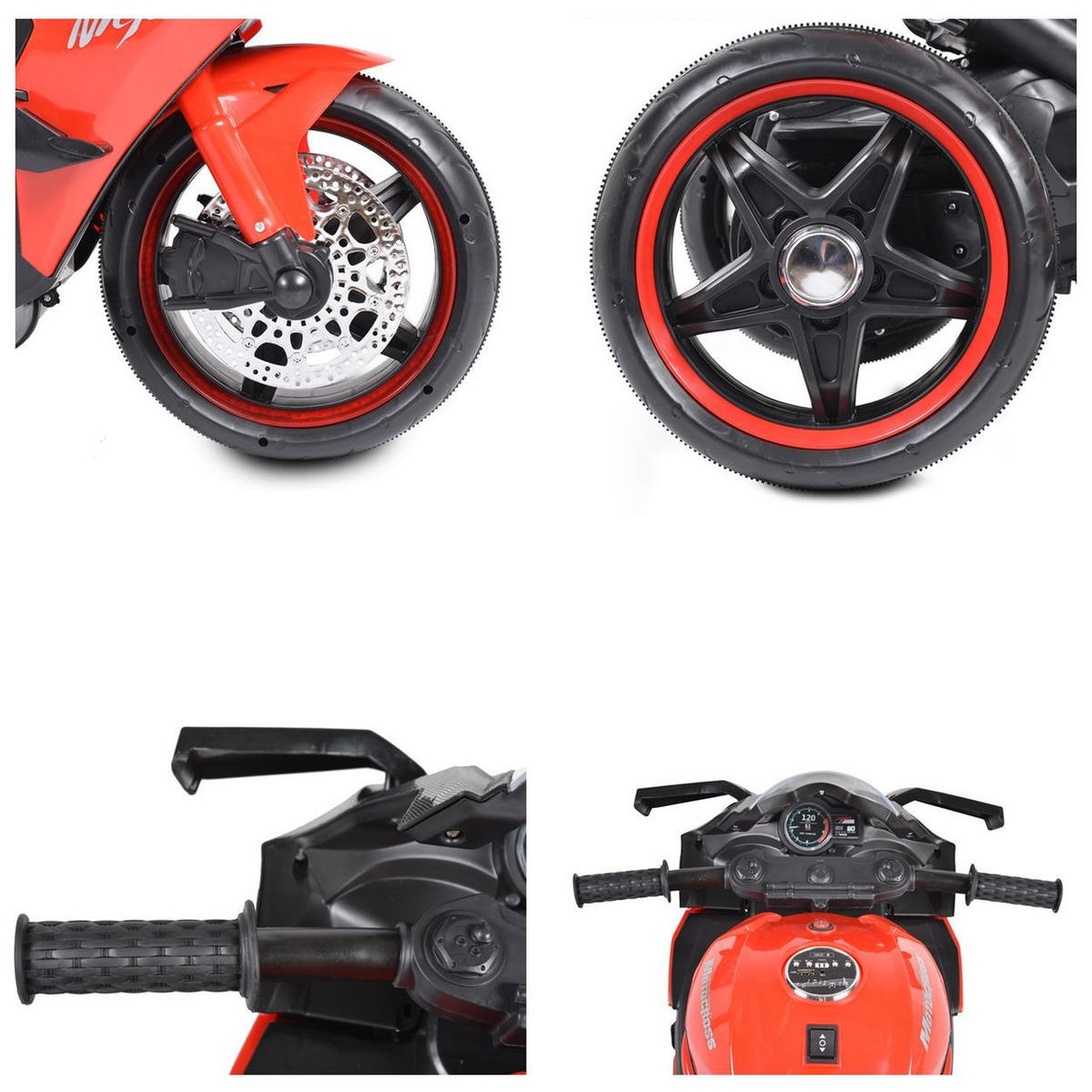 ELEKTROMOTORRAD Ninja rot drei Kunststoffräder, LED-Beleuchtung, Mp3 - Rot, Kunststoff (105/33/53cm) - Moni