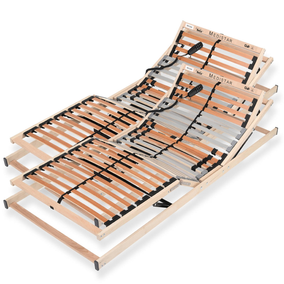 LATTENROST 200x200 cm elektrisch verstellbares Kopf & Fußteil fertig montiert 28 Latten 5 Zonen - Braun, Holz (200/200cm) - Sleepneo