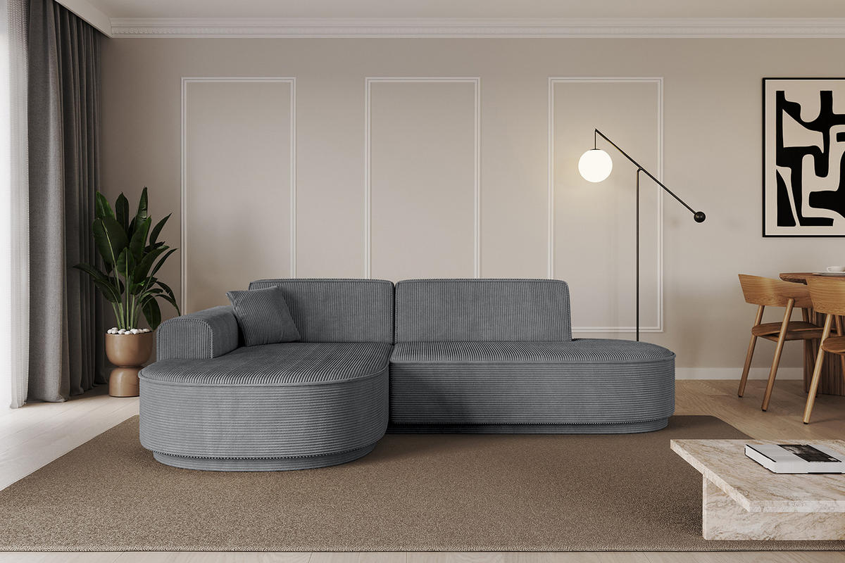 ECKSOFA Ottomane Links MARI-L1-v3 - 232x163x81 cm Dunkelgrau Cord - Dunkelgrau/Schwarz, Holzwerkstoff/Kunststoff (232/163cm) - ALTDECOR