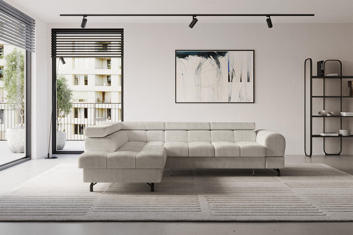 ECKSOFA mit Schlaffunktion Ottomane Links LUMA-L 272x203x70 Creme Cord - Schwarz/Mokka, Holzwerkstoff/Kunststoff (272/203cm) - ALTDECOR
