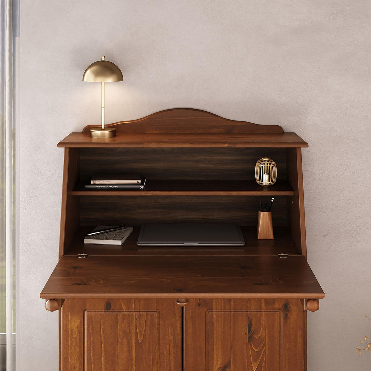 SEKRETÄR DAVID - Kastanienfarben, Holz (38/82/117cm) - IDIMEX