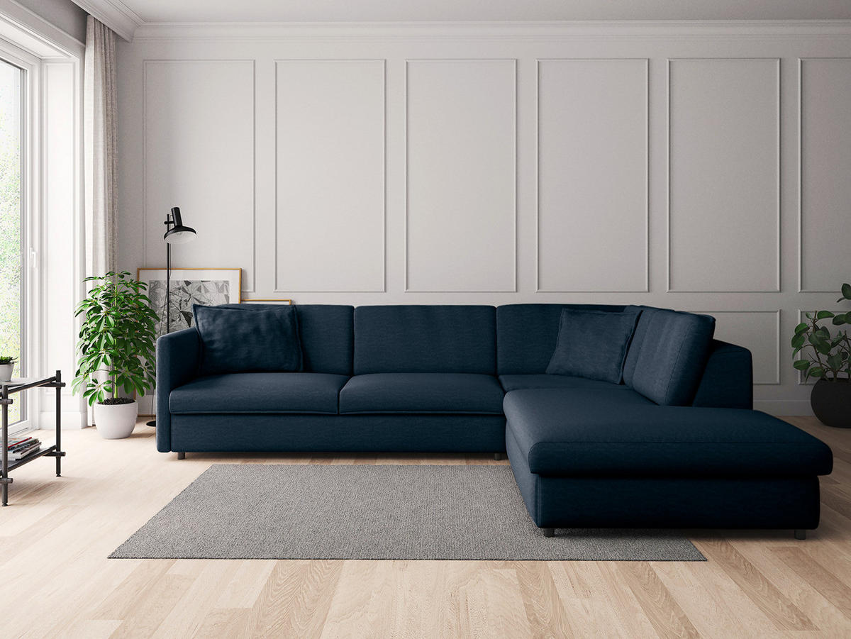 ECKSOFA mit Ottomane - Blau/Schwarz, Kunststoff/Textil (328/272cm) - home24