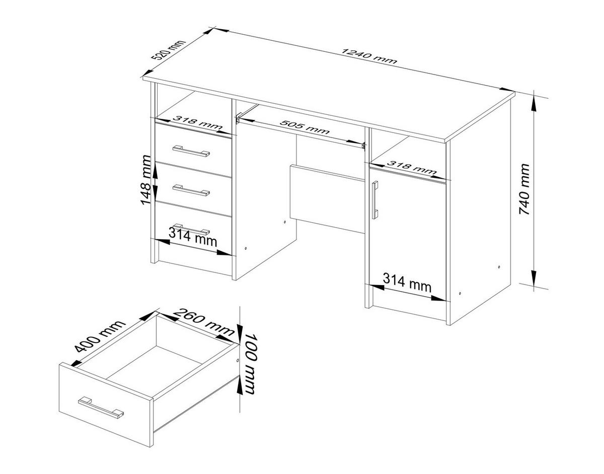 SCHREIBTISCH Weiß, Grau 124x52x74 cm - Silberfarben/Graphitfarben, Holzwerkstoff/Kunststoff (52/124/74cm) - Akord