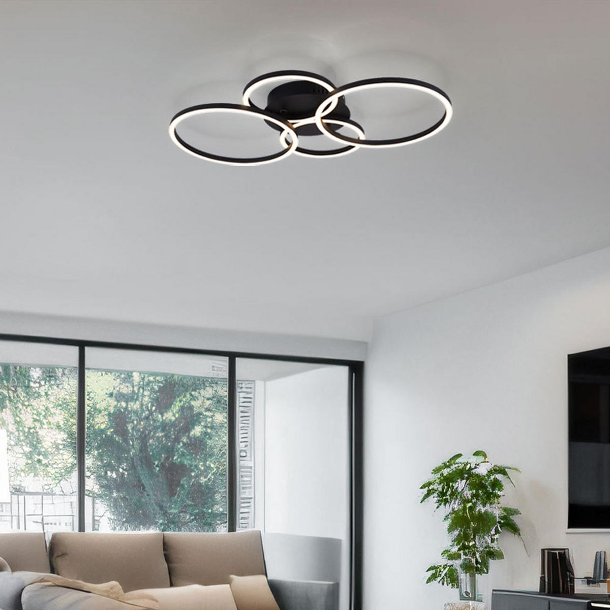 LED DECKENLEUCHTE Ring Design Schwarz Matt - Schwarz, Metall (65.5/40.6/7.5cm) - Globo Lighting