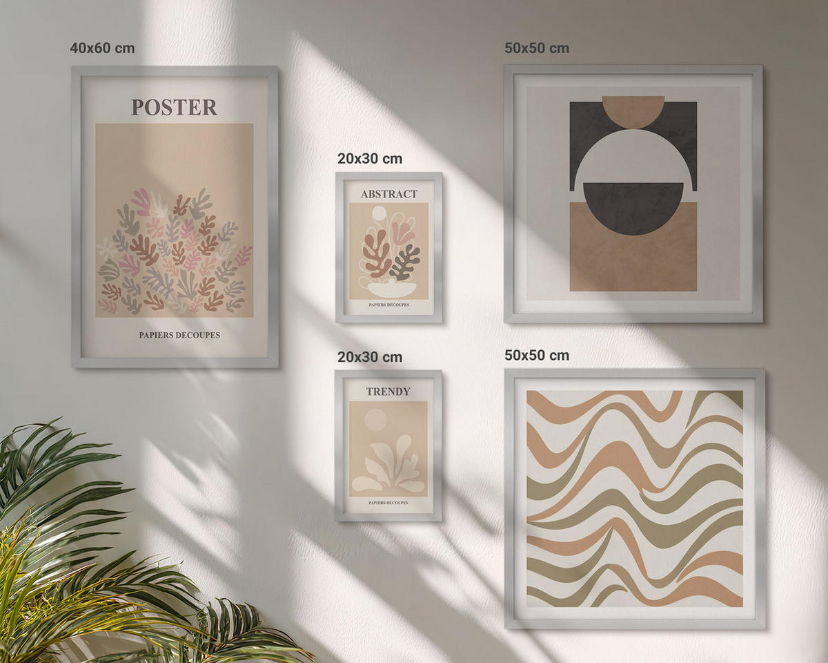 WANDBILDER 5er Set - 50x50 cm & 20x30 cm & 40x60 cm Silberner Rahmen - Abstrakte Formenmuster - Silberfarben, Kunststoff (40/60cm) - ArtPrintCave