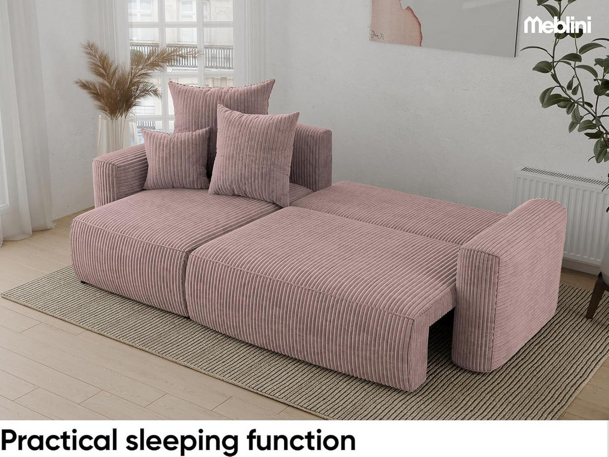 ECKSOFA DAVE L - Pink/Schwarz, Holzwerkstoff (238/87cm) - Meblini
