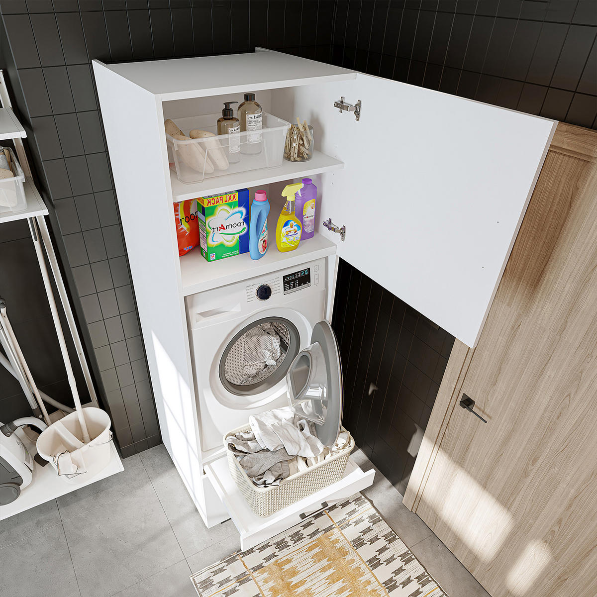 WASCHMASCHINENSCHRANK Serie 3 67cm Breit, 205cm Hoch - Weiß, Holzwerkstoff (67/205/67cm)