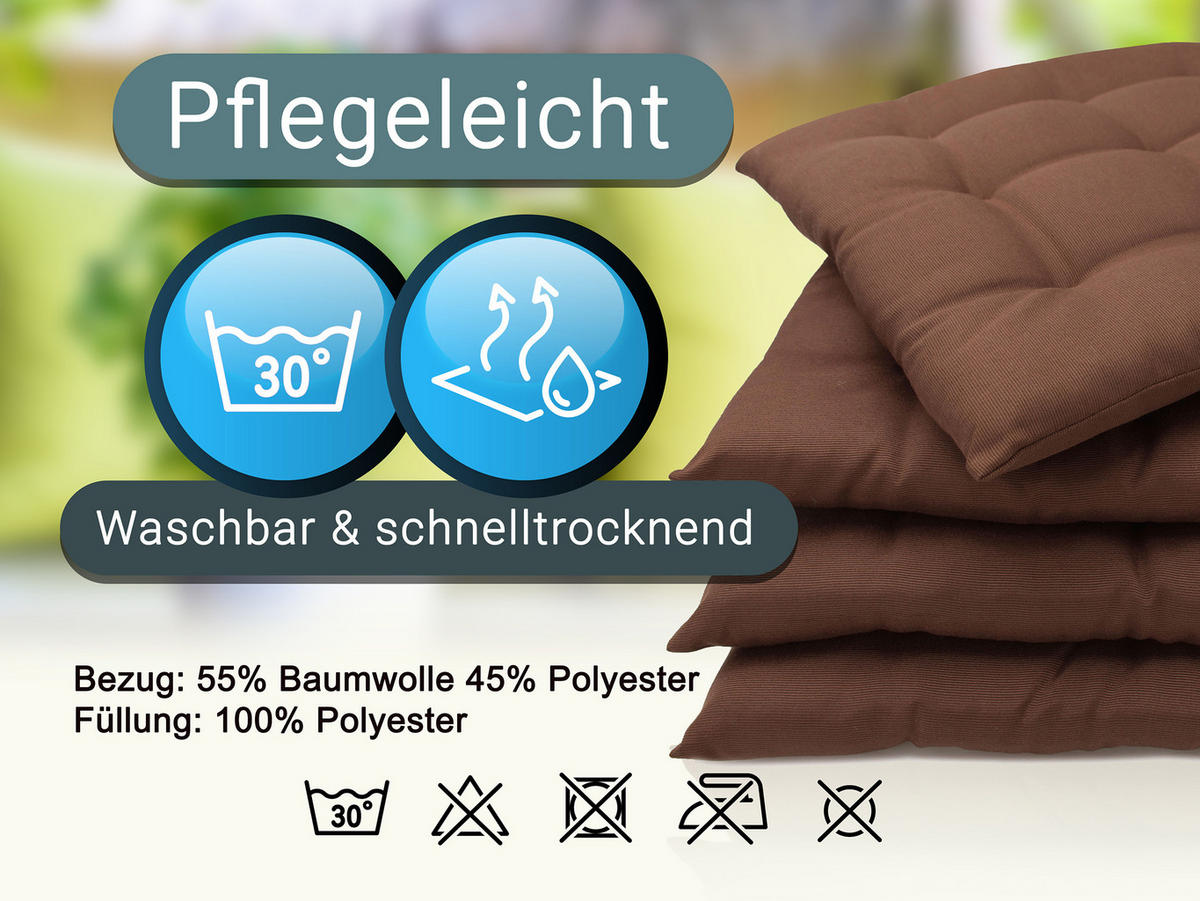 STUHLKISSEN, 4er-Set, 40x40 cm, 100% Polyester, Braun - Dunkelbraun, Textil (40/40/3cm) - Zollner