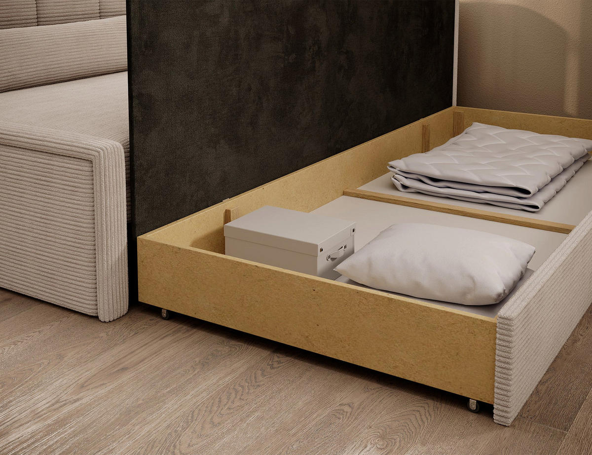 SCHLAFSOFA FULGEO mit Schlaffunktion & Bettkasten – Modernes 3-Sitzer Sofa, Liegefläche 200 x 150 cm - Beige, Kunststoff (214/82/77cm) - Wohnideebilder