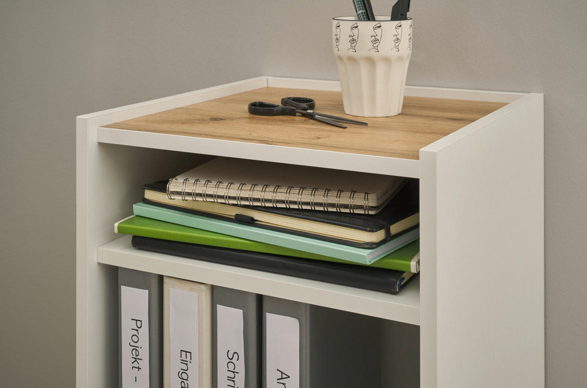 STANDCONTAINER Weiß matt, Eiche Wotan 40 x 70 cm, Aktenregal mit 3 Fächern - Eiche Wotan/Weiß, Holzwerkstoff/Kunststoff (40/70/40cm) - Furn.Design