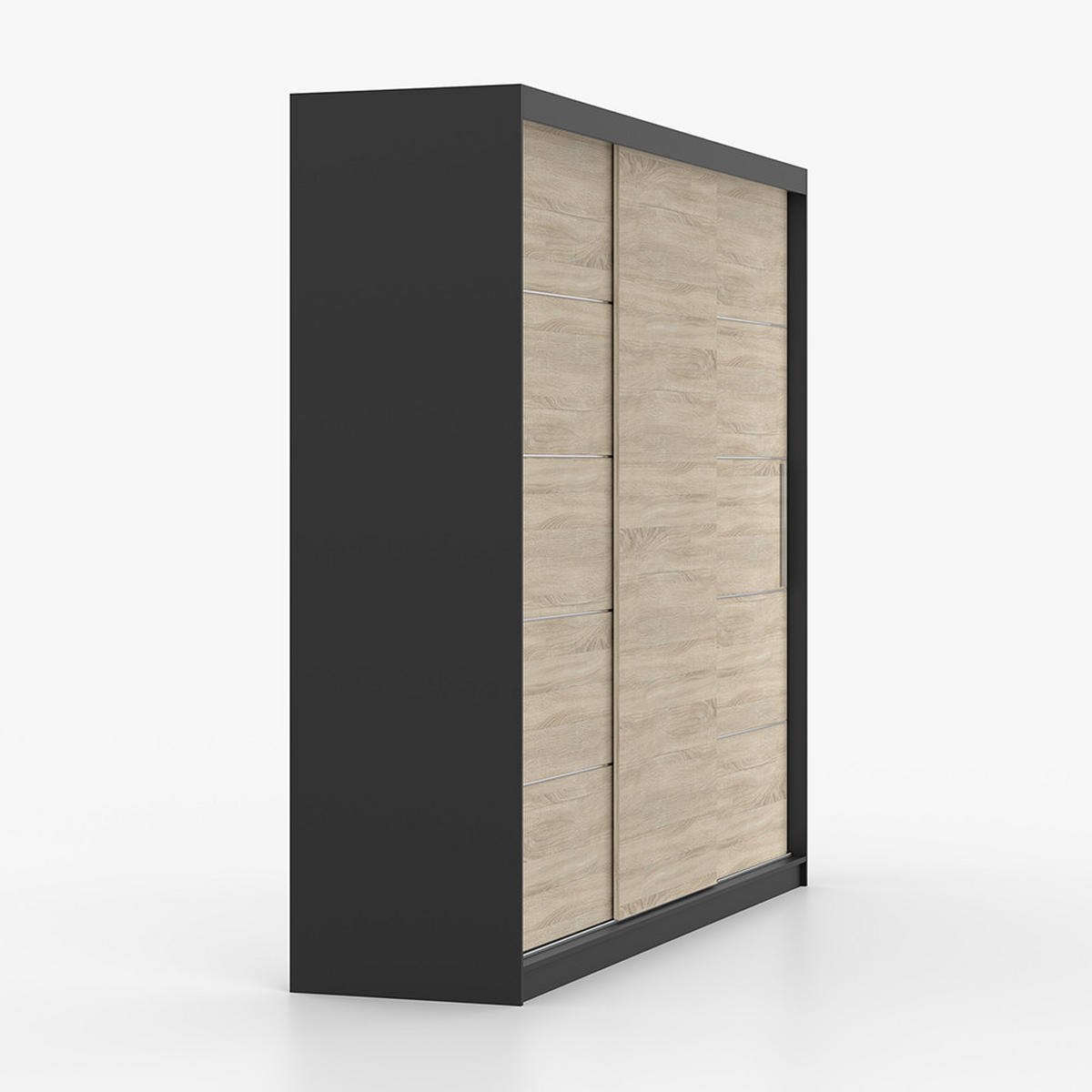 SKŘÍŇ s otočnými dveřmi Alba II 250 cm 250/218/61 cm, 3dveřová, dub sonoma - barva hliníku/černá, kov/kompozitní dřevo (250/218/61cm) - imoebel24